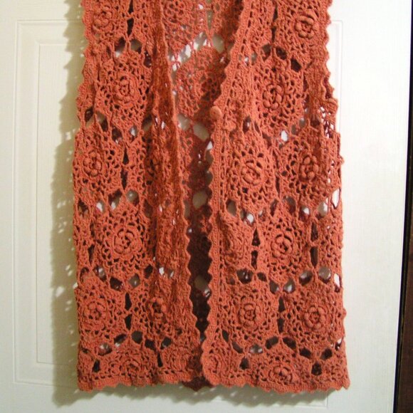 DUSTY ROSE SILK/COTTON CROCHETED VEST M - Picture 2 of 3